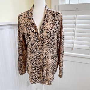 Cloth & Stone Tan & Black Animal Print Button Up Shirt Women’s Size Medium